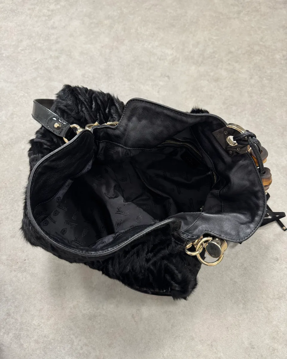 AW2008 Gucci Black Karakul Indy Fur Bamboo Handle Bag - Image 10