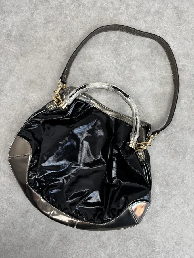 AW2008 Gucci Black & Silver Bamboo Painted Indy Handle Bag by Frida Giannini - Image 5