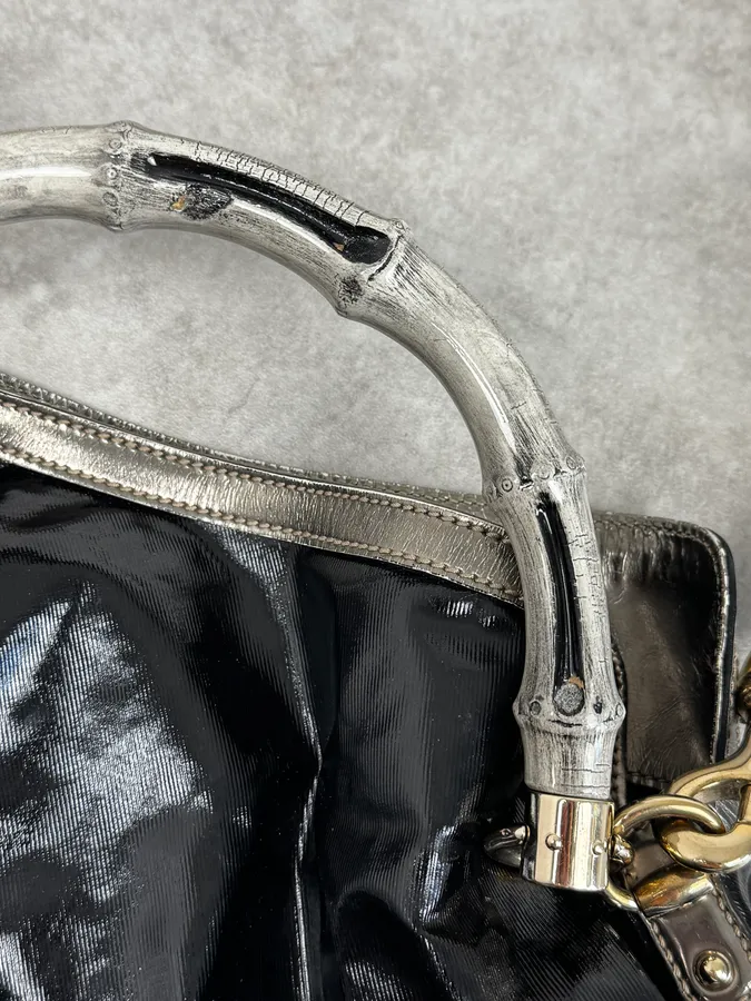AW2008 Gucci Black & Silver Bamboo Painted Indy Handle Bag by Frida Giannini - Image 7