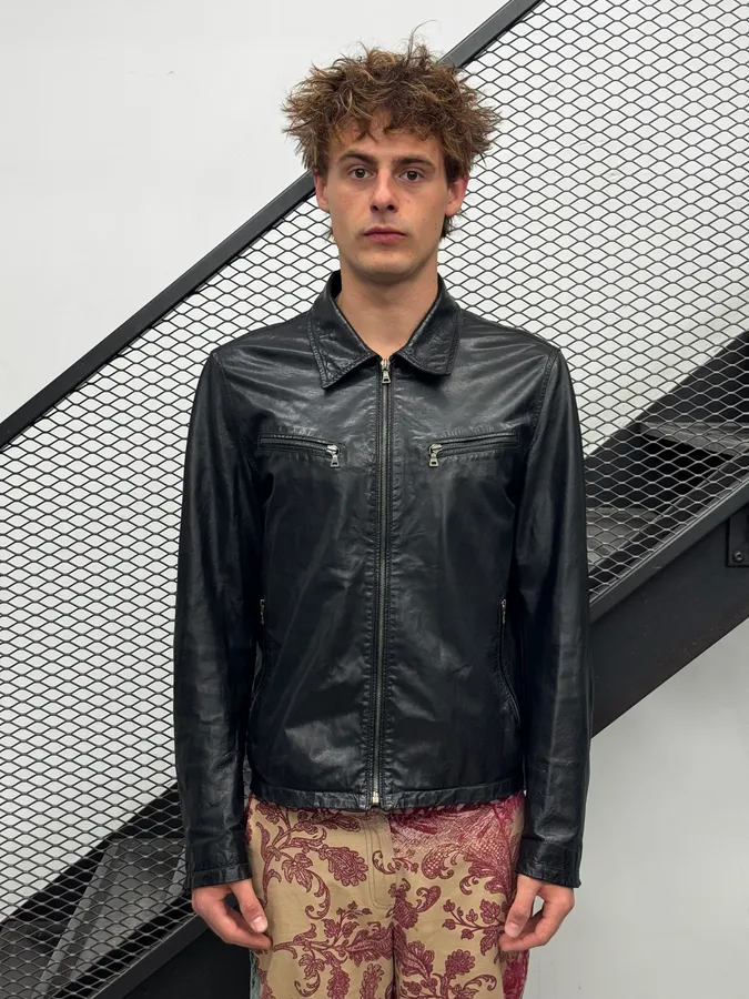 AW2008 Prada Black Classy Leather Jacket - Image 3