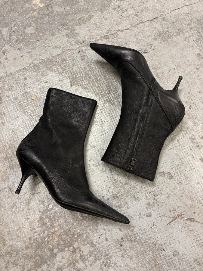 AW2008 Prada Black Leather Raw Heels - Image 5