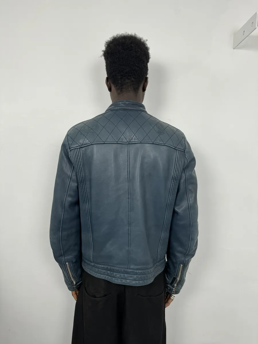 AW2008 Prada Navy Biker Leather Jacket - Image 4