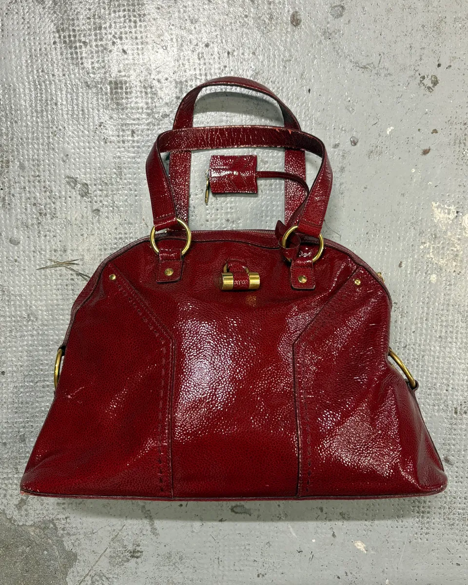 AW2008 Saint Laurent Bordeaux Patent Leather Muse Barrel Bag