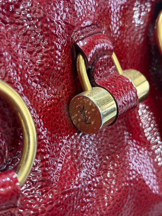 AW2008 Saint Laurent Bordeaux Patent Leather Muse Barrel Bag - Image 7