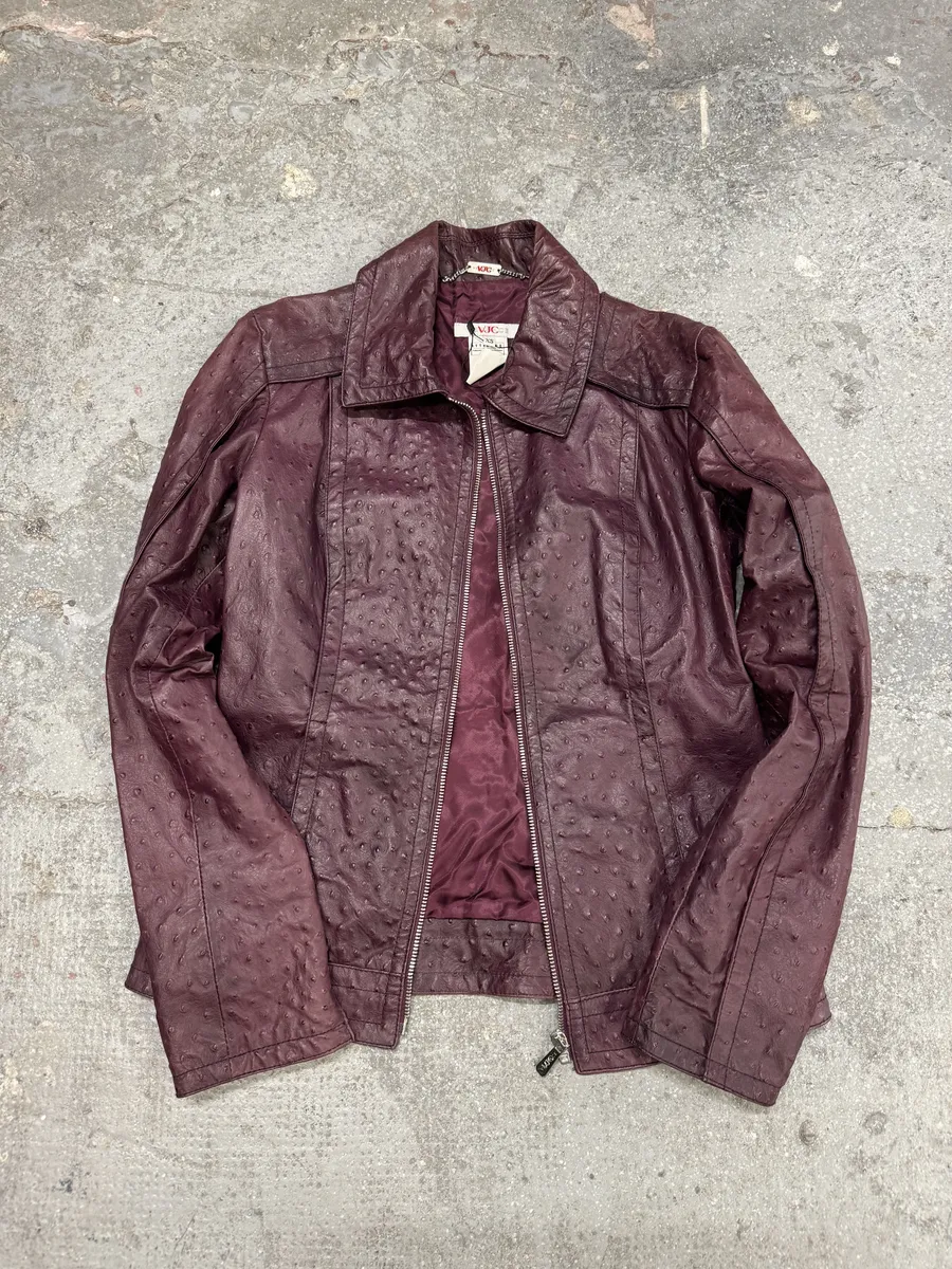AW2008 Versace Ostrich Embossed Leather Bordeaux Jacket - Image 11