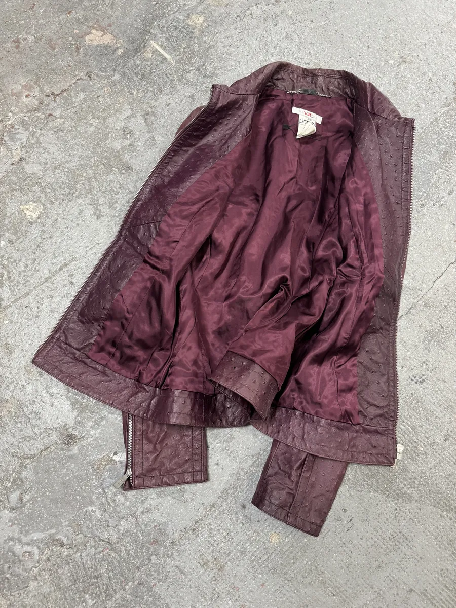 AW2008 Versace Ostrich Embossed Leather Bordeaux Jacket - Image 7
