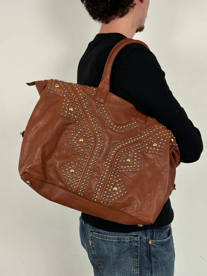 AW2008 Yves Saint Laurent Easy Brown Leather Studded Handle Bag - Image 3