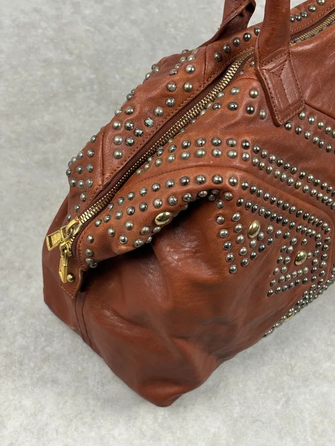 AW2008 Yves Saint Laurent Easy Brown Leather Studded Handle Bag - Image 9