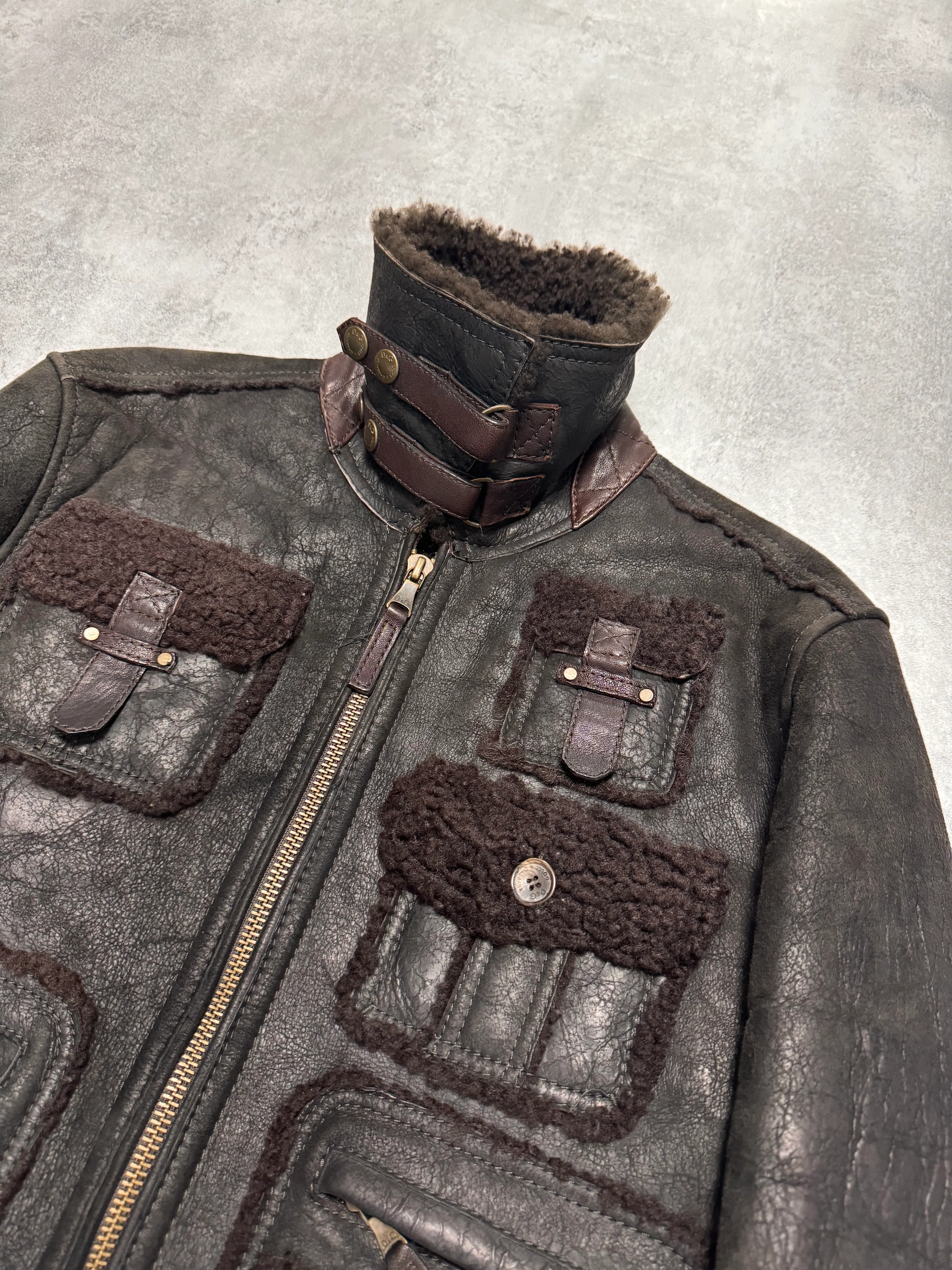 AW2009/10 Dolce & Gabbana Cargo Utility Bomber Shearling Leather Jacket (S/M) - Image 4