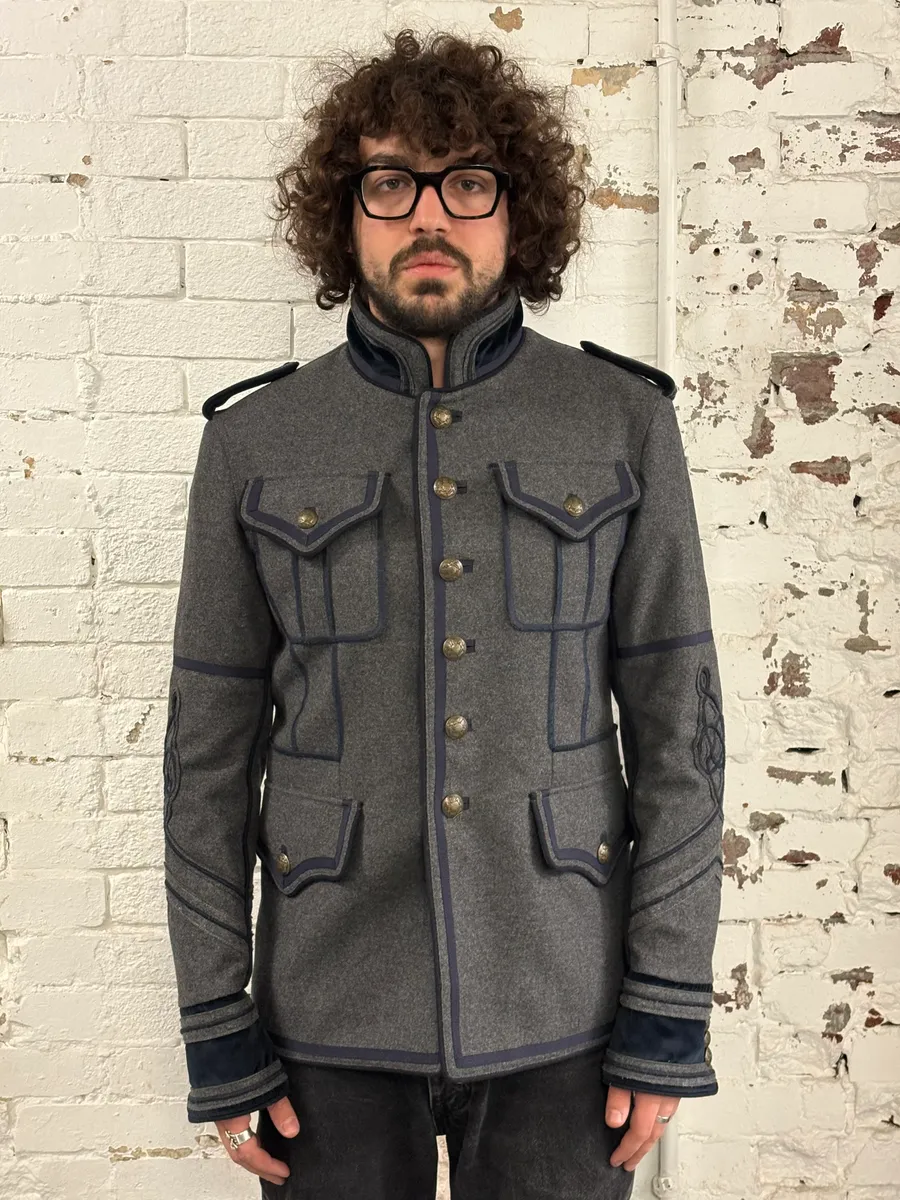 AW2009 Dolce & Gabbana Grey & Navy Napoleon Officer Wool Jacket - Image 3