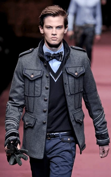 AW2009 Dolce & Gabbana Grey & Navy Napoleon Officer Wool Jacket