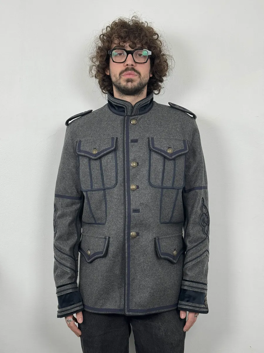 AW2009 Dolce & Gabbana Grey & Navy Napoleon Officer Wool Jacket - Image 4