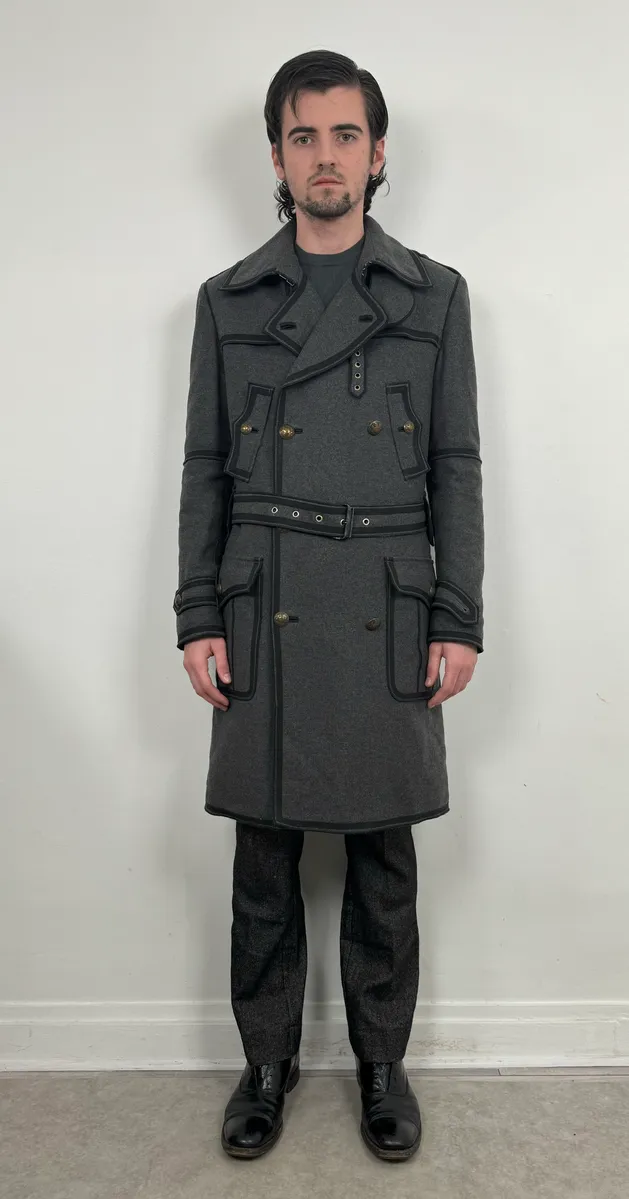 AW2009 Dolce & Gabbana Grey Wool Officer Trench Coat - Image 3