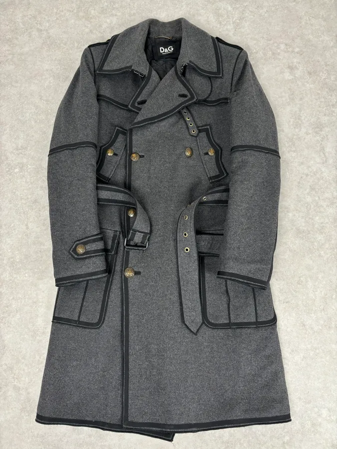 AW2009 Dolce & Gabbana Grey Wool Officer Trench Coat - Image 5