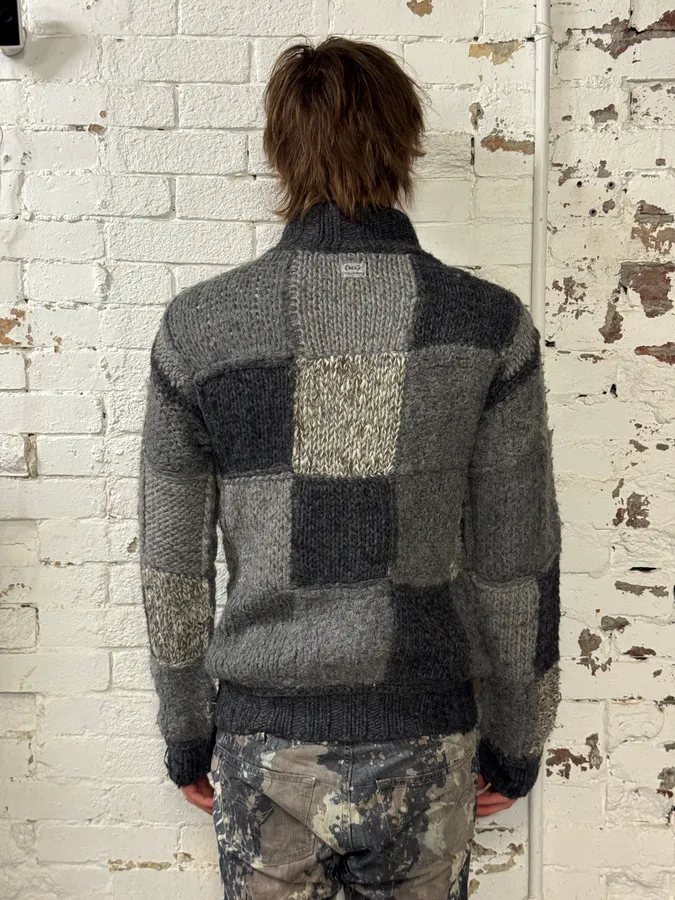 AW2009 Dolce & Gabbana Grey Wool Patchwork Cardigan - Image 3
