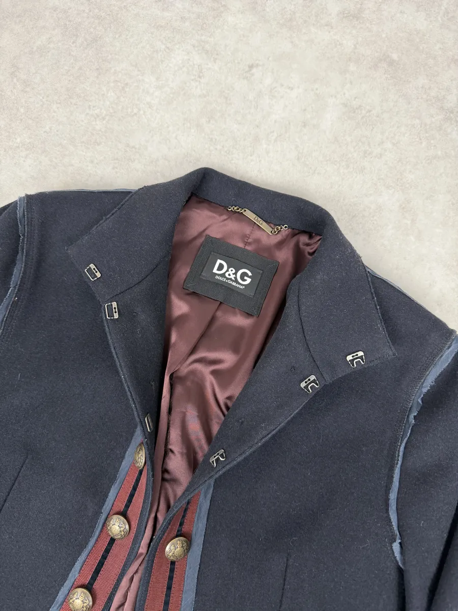 AW2009 Dolce & Gabbana Navy Buttoned Officer Long Classy Jacket - Image 7