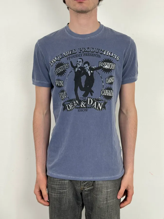 AW2009 Dsquared2 Dean & Dan Blue Graphic Print T-Shirt - Image 2