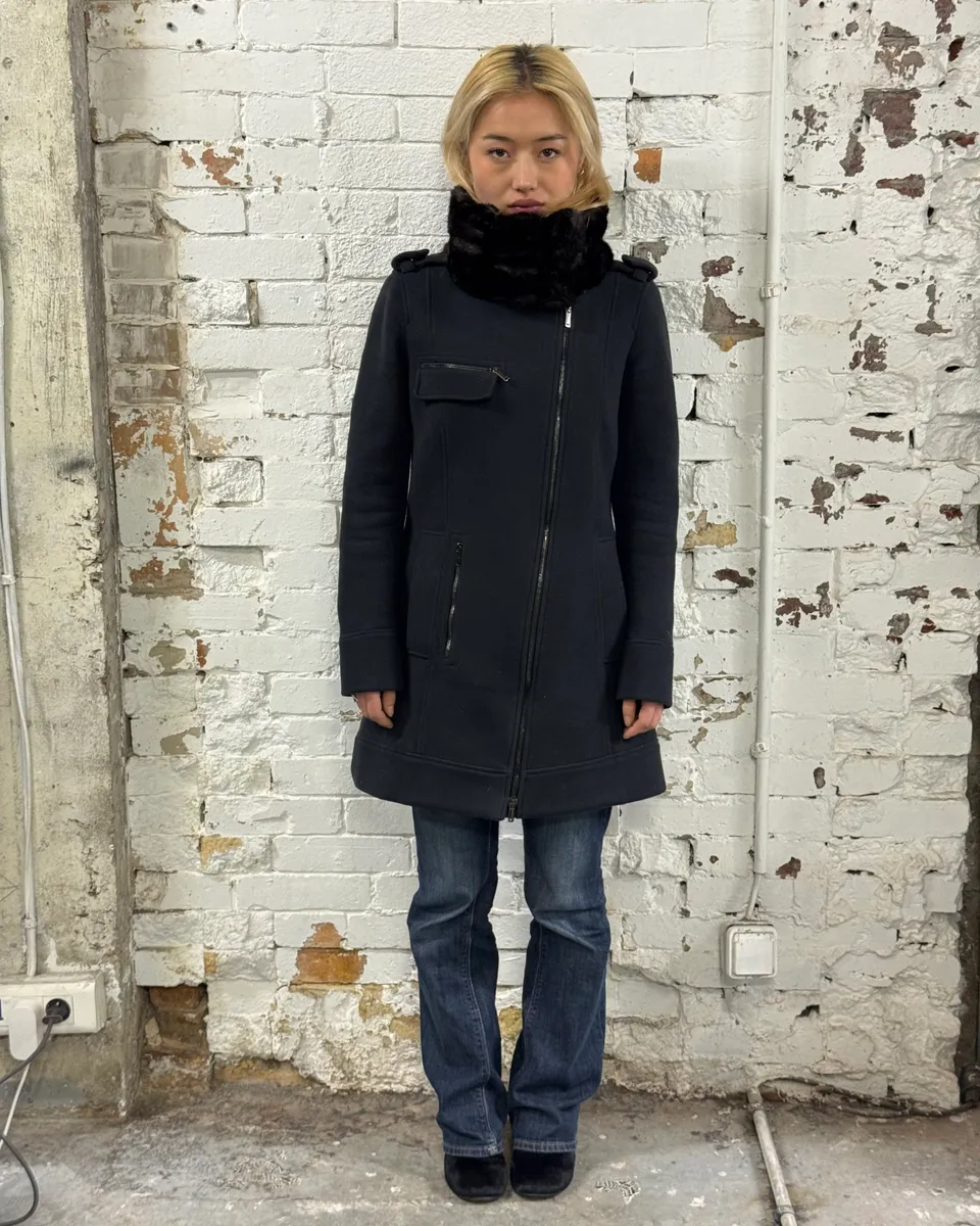 AW2009 Emporio Armani Fur Collar Black Long Coat