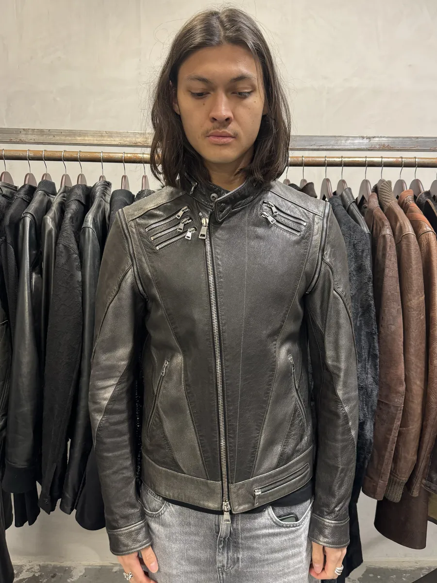 AW2009 Gucci Biker Detachable Sleeves Leather Jacket - Image 3