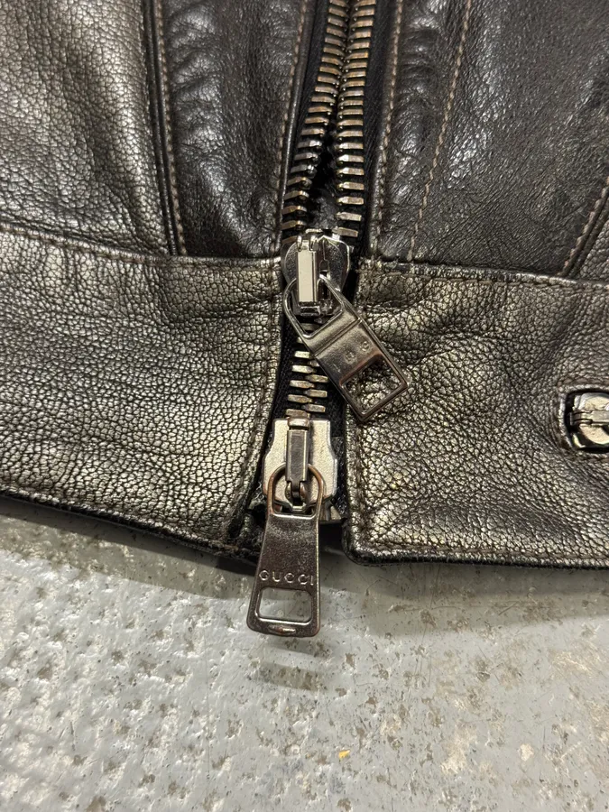 AW2009 Gucci Biker Detachable Sleeves Leather Jacket - Image 8