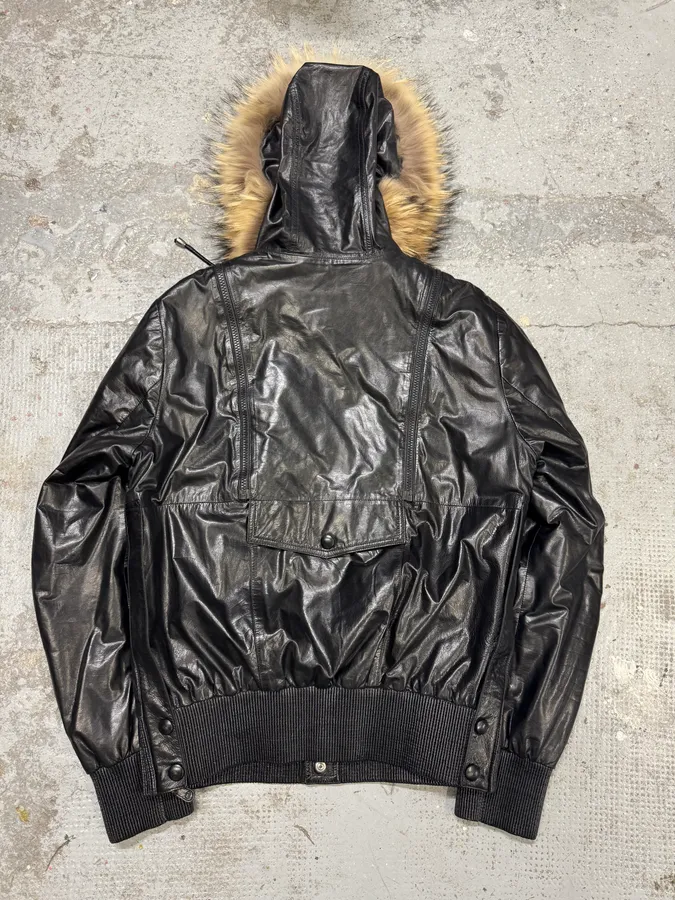 AW2009 Gucci Black Contemporary Fur Hooded Leather Jacket - Image 3