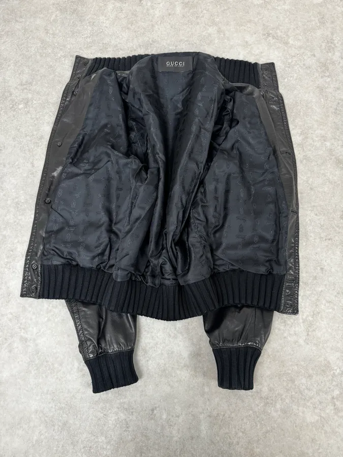 AW2009 Gucci Madonna Black Leather Premium Buttoned Jacket - Image 7