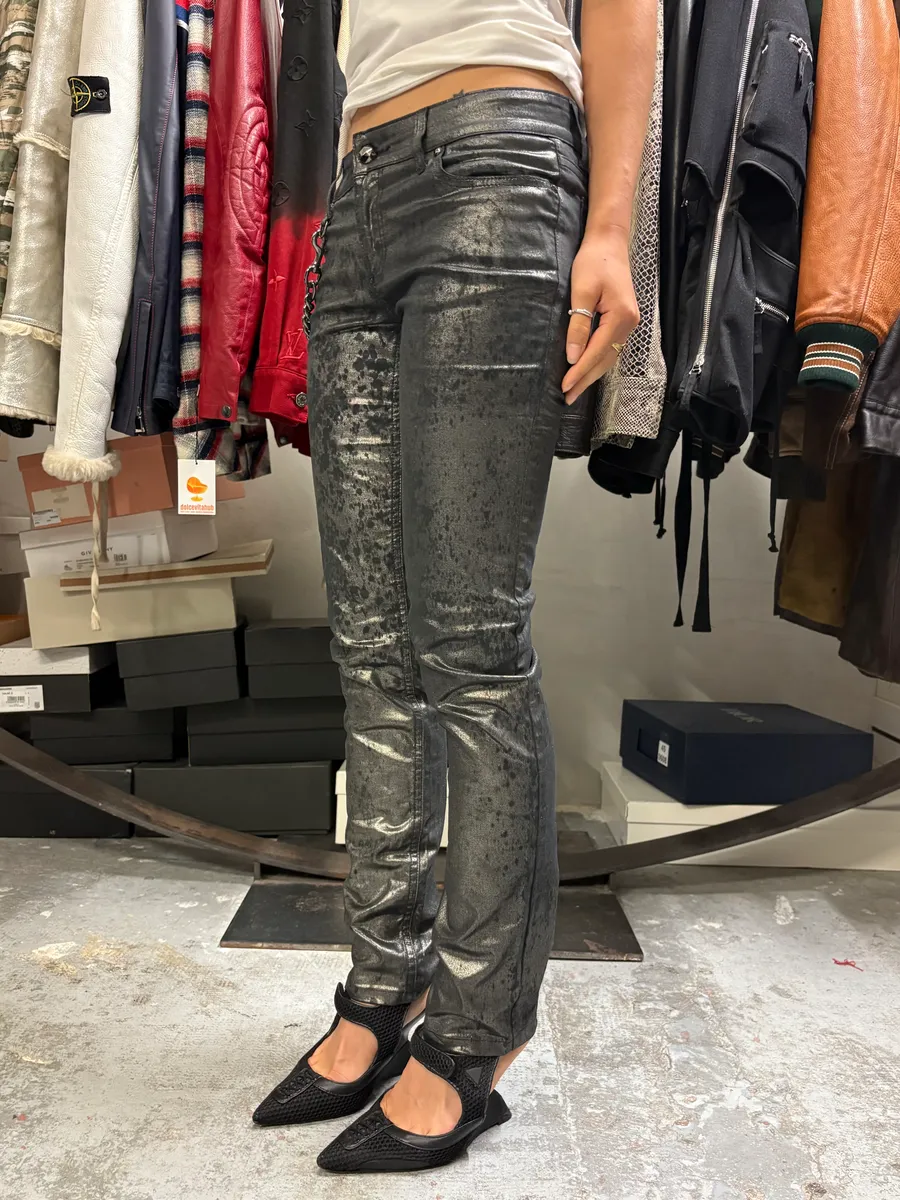 AW2009 Gucci Silver Waxed Black Black Chain Pants - Image 2