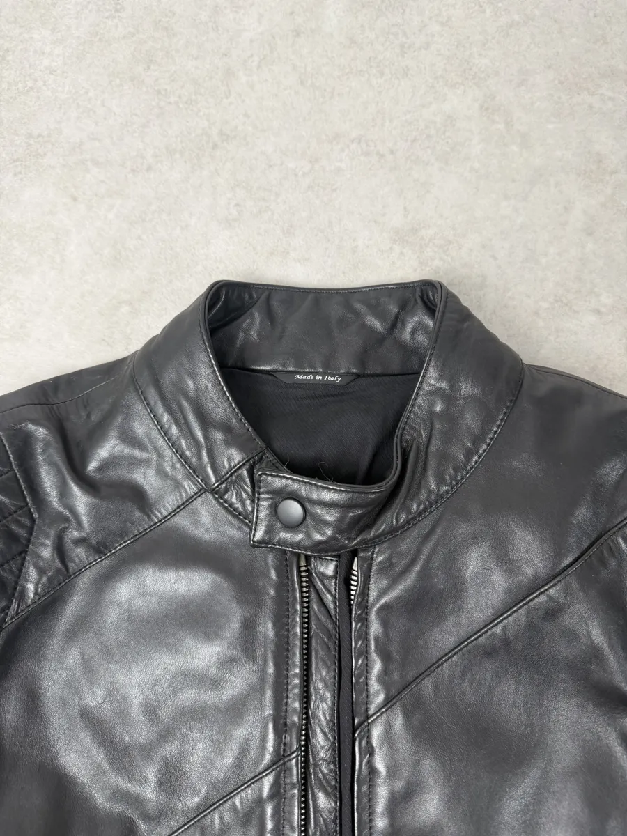 AW2009 Maison Martin Margiela Biker Black Leather Jacket - Image 5