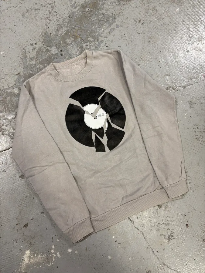 AW2009 Maison Martin Margiela Black Destroyed Vinyl Grey Sweater - Image 4