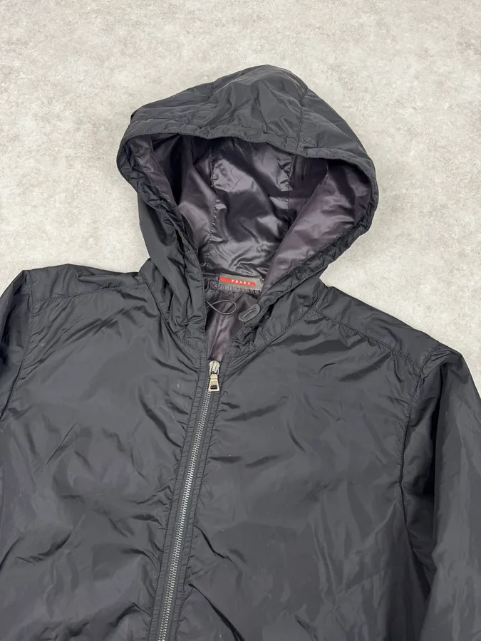 AW2009 Prada Black Nylon Light Hooded Windbreaker Jacket - Image 5