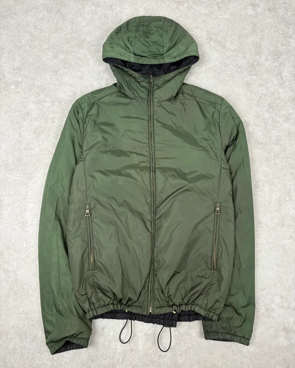 AW2009 Prada Black & Olive Reversible Nylon Linea Rossa Hooded Jacket