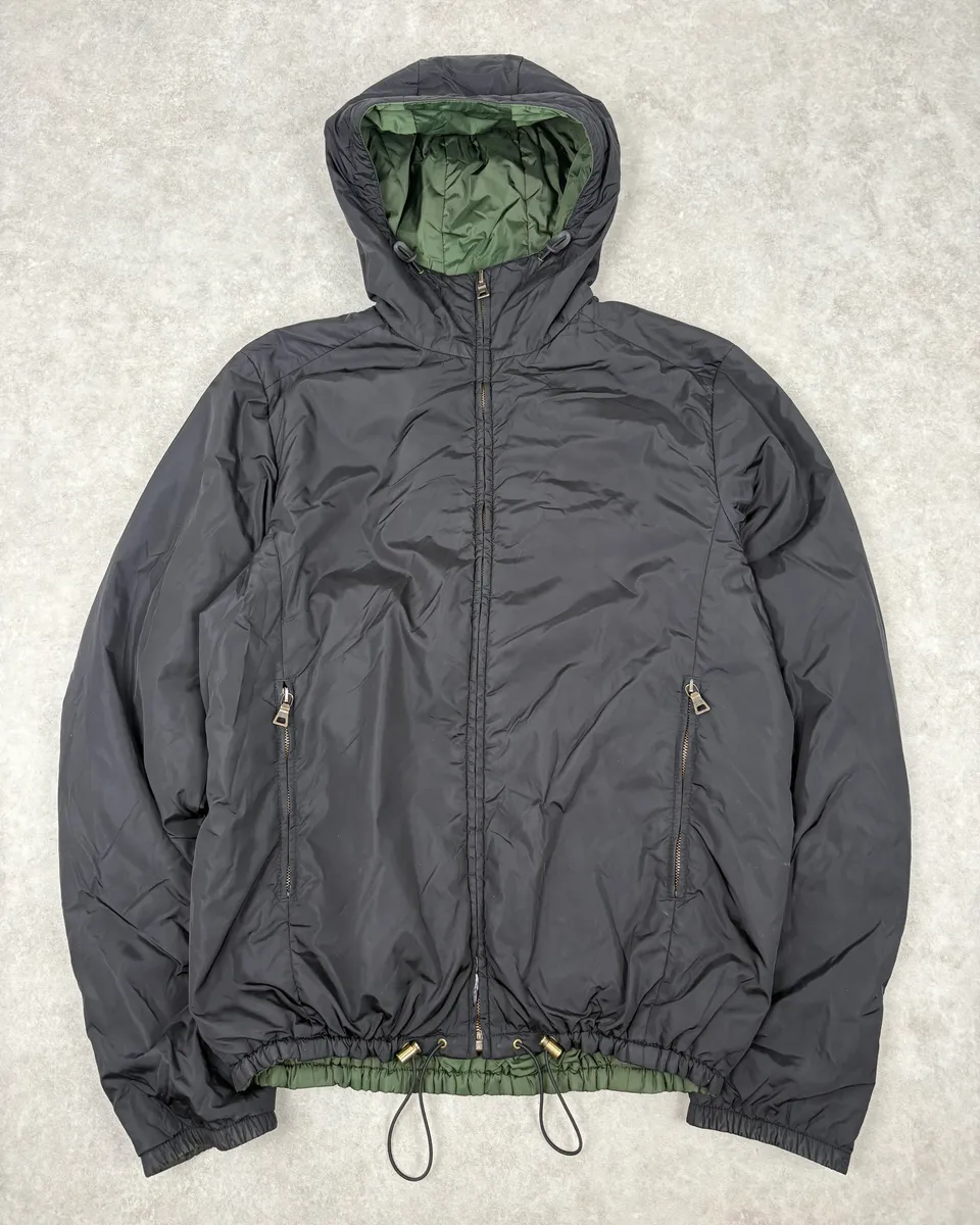 AW2009 Prada Black & Olive Reversible Nylon Linea Rossa Hooded Jacket - Image 2