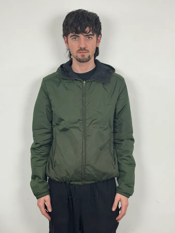 AW2009 Prada Black & Olive Reversible Nylon Linea Rossa Hooded Jacket - Image 3