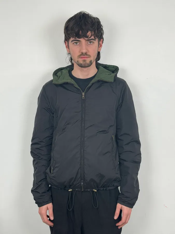 AW2009 Prada Black & Olive Reversible Nylon Linea Rossa Hooded Jacket - Image 5