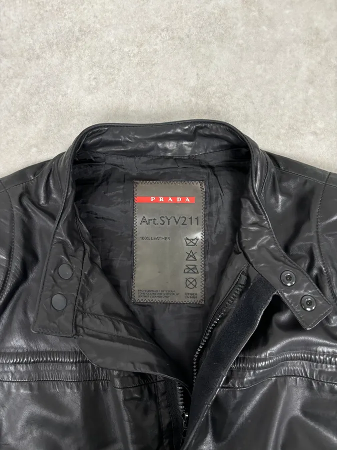 AW2009 Prada Black Padded Leather Biker Jacket - Image 5