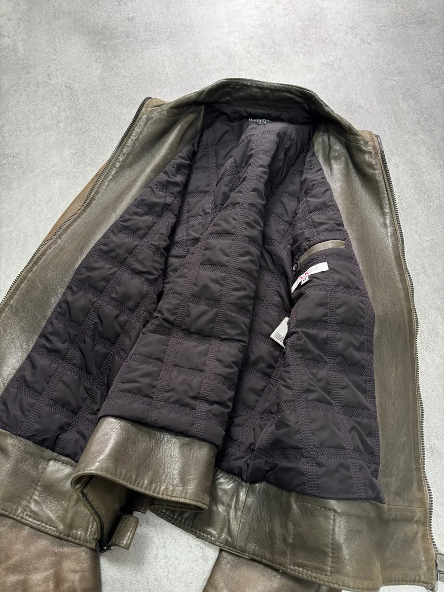 AW2009 Versace Triple Zips Brown Leather Jacket - Image 6