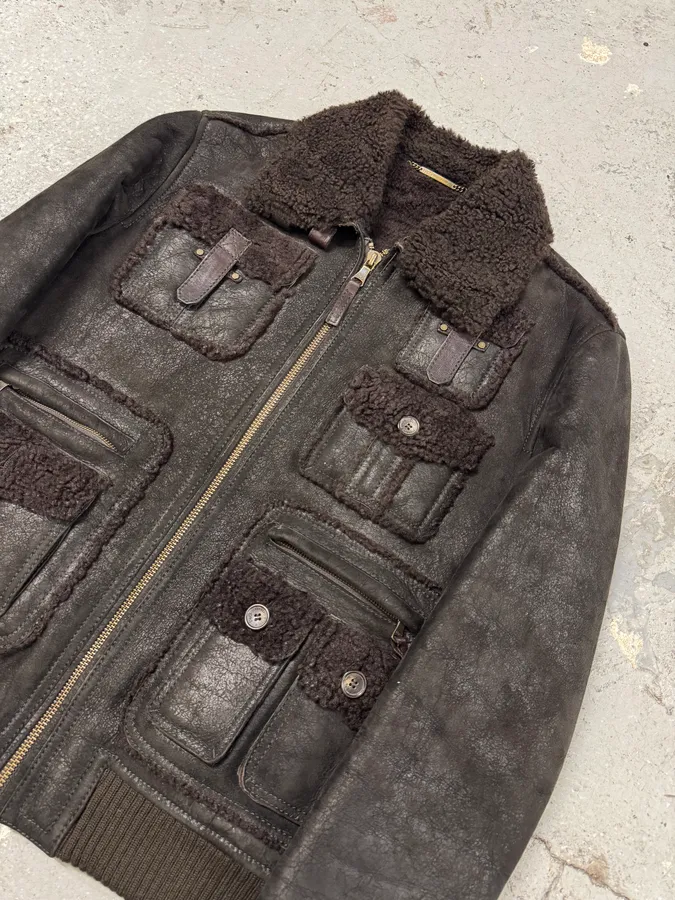 AW2009/10 Dolce & Gabbana Cargo Utility Bomber Shearling Leather Jacket - Image 2