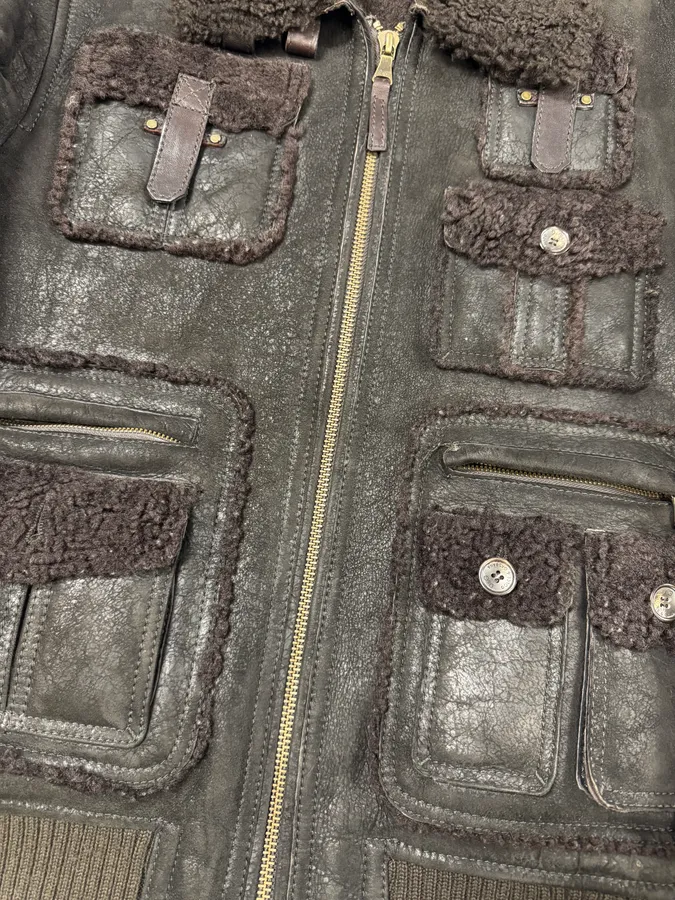AW2009/10 Dolce & Gabbana Cargo Utility Bomber Shearling Leather Jacket - Image 9