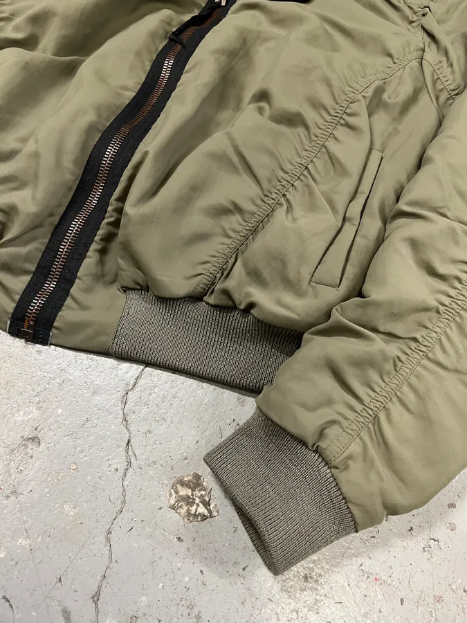 AW2010 Acne Studios Zippable Double Fur Collar Olive Bomber Jacket - Image 7