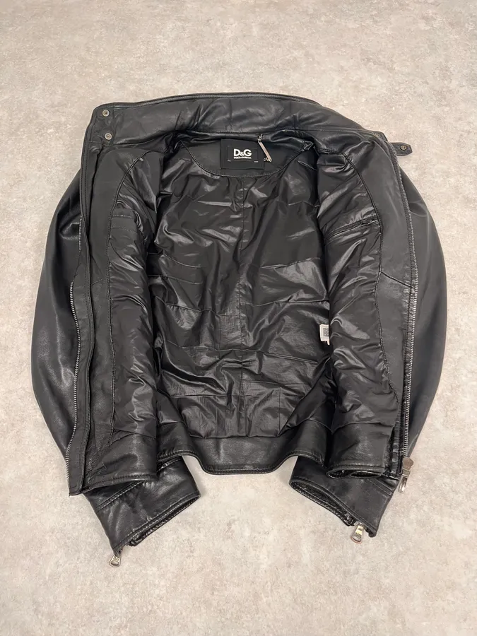 AW2010 Dolce & Gabbana Black Multi Zips Leather Jacket - Image 7