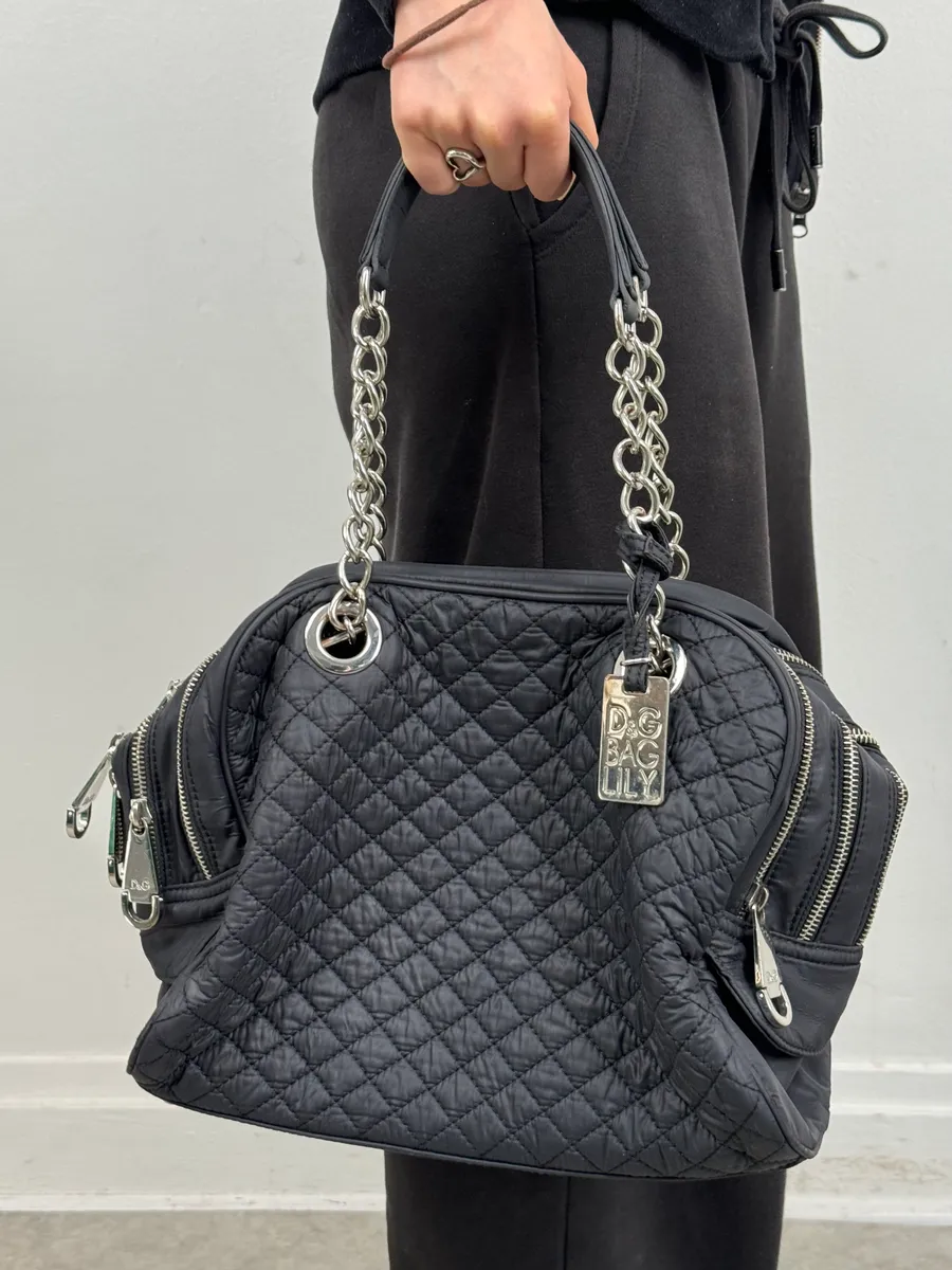 AW2010 Dolce & Gabbana Black Puffer Multi Zips Lily Bag - Image 2