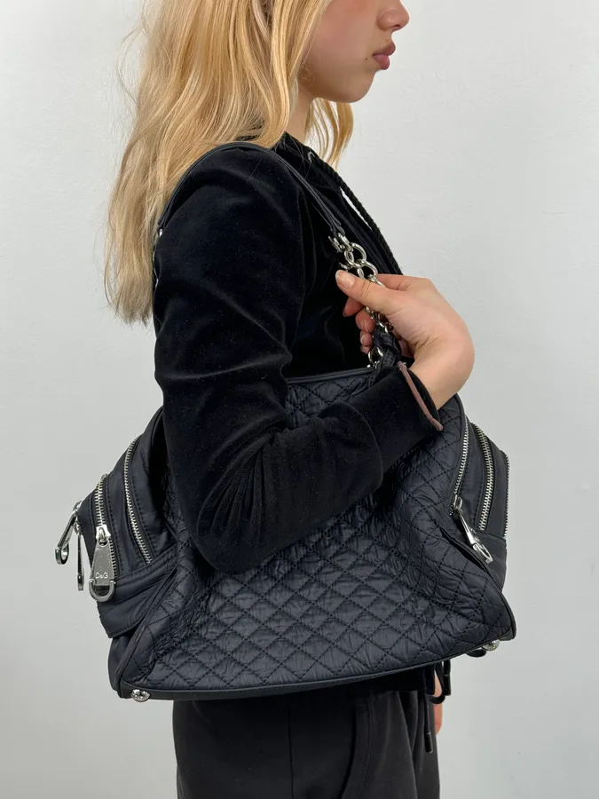 AW2010 Dolce & Gabbana Black Puffer Multi Zips Lily Bag - Image 4