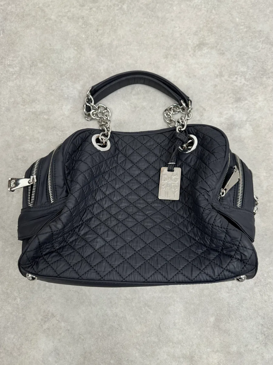 AW2010 Dolce & Gabbana Black Puffer Multi Zips Lily Bag - Image 5