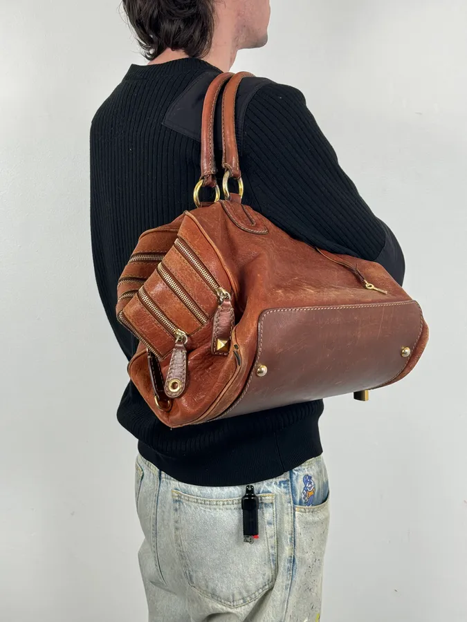 AW2010 Dolce & Gabbana Brown Multi Zip Leather Lily Bag - Image 3