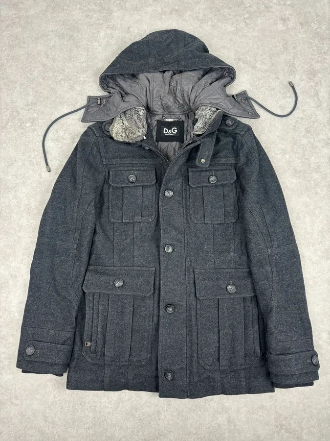 AW2010 Dolce & Gabbana Charcoal Wool Multi-Pocket Coat - Image 3