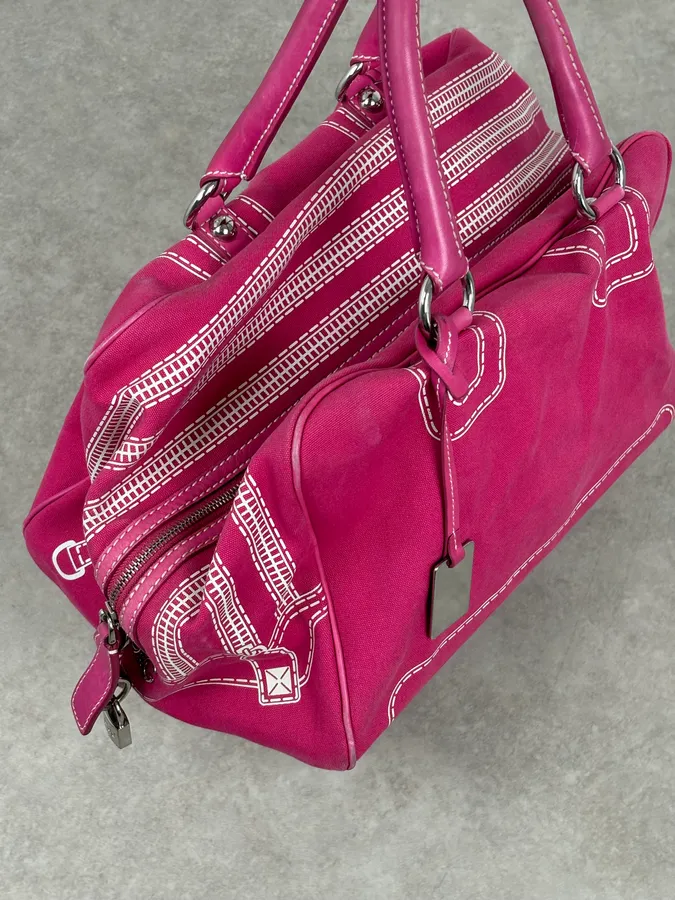 AW2010 Dolce & Gabbana Fuchsia Pink Canvas Trompe Loeil Zip Bag - Image 10
