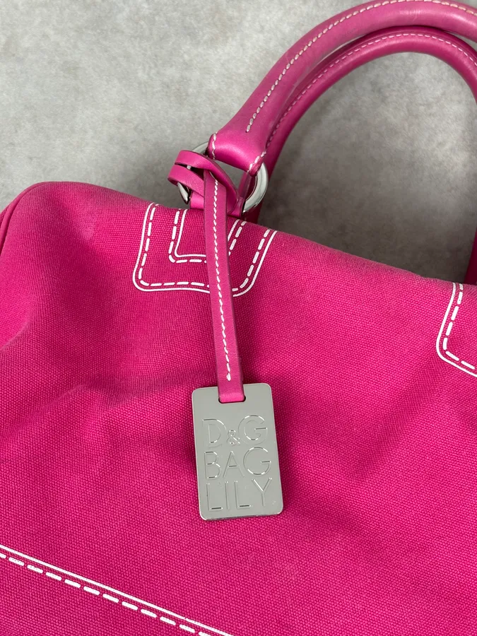 AW2010 Dolce & Gabbana Fuchsia Pink Canvas Trompe Loeil Zip Bag - Image 11