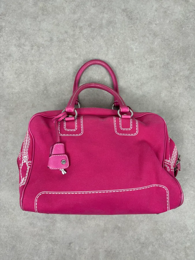 AW2010 Dolce & Gabbana Fuchsia Pink Canvas Trompe Loeil Zip Bag - Image 3