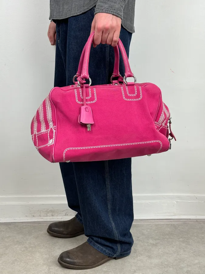 AW2010 Dolce & Gabbana Fuchsia Pink Canvas Trompe Loeil Zip Bag - Image 4
