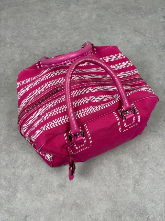 AW2010 Dolce & Gabbana Fuchsia Pink Canvas Trompe Loeil Zip Bag - Image 6